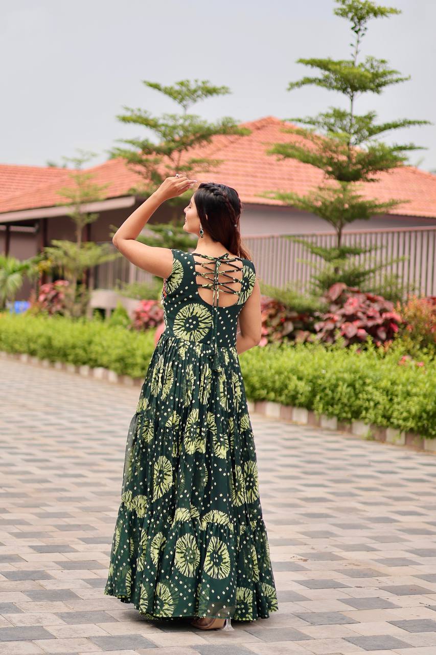 Navratri Special Green Color Gamathi Work Gown
