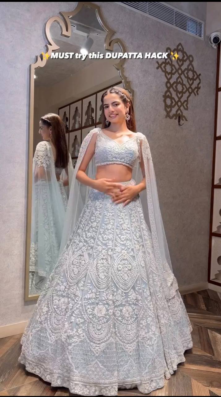 Designer Grey Color Embroidered Wedding Wear Lehenga Choli