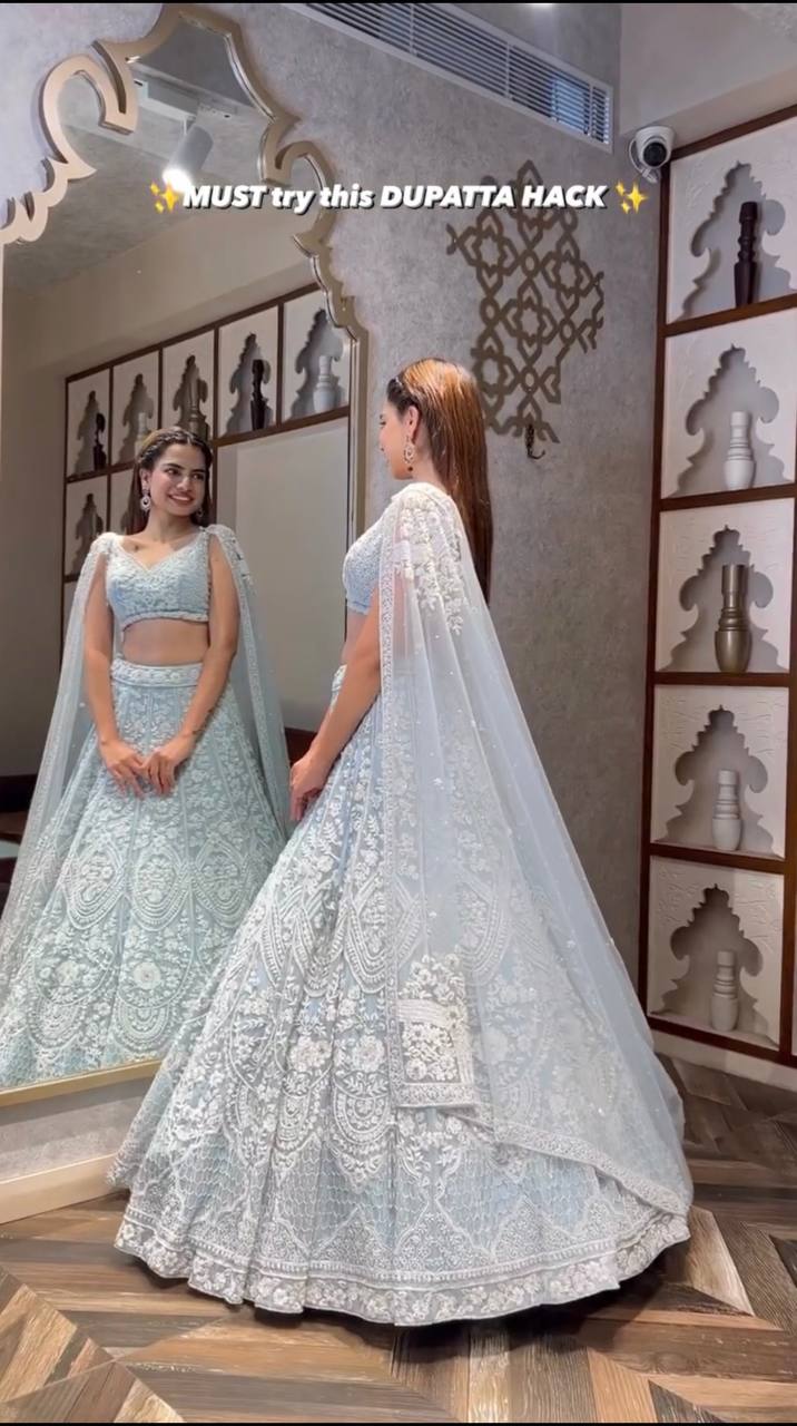 Designer Grey Color Embroidered Wedding Wear Lehenga Choli