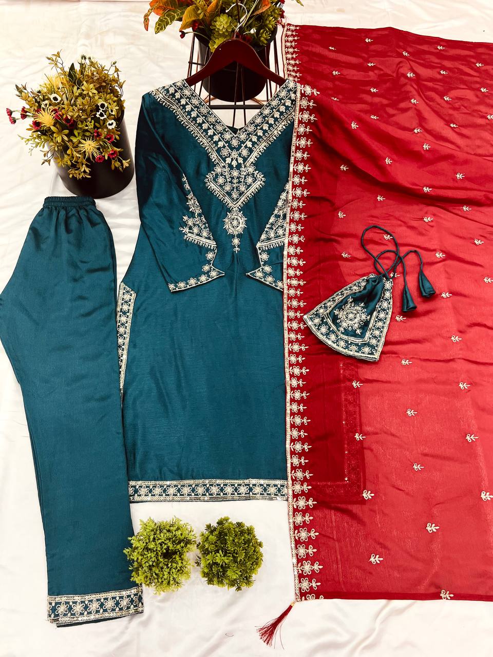 Beautiful Teal Green Color Chinon Silk With Heavy Embroidery Sequence Work Designer Salwar Suit
