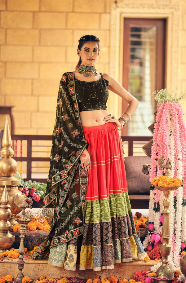 Navratri Special Mutli Color Pure Cotton Ready To Wear Lehenga Set