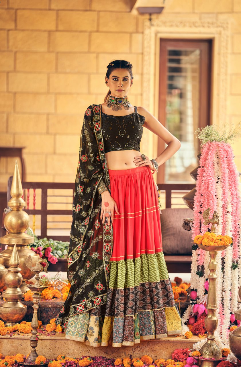 Navratri Special Mutli Color Pure Cotton Ready To Wear Lehenga Set