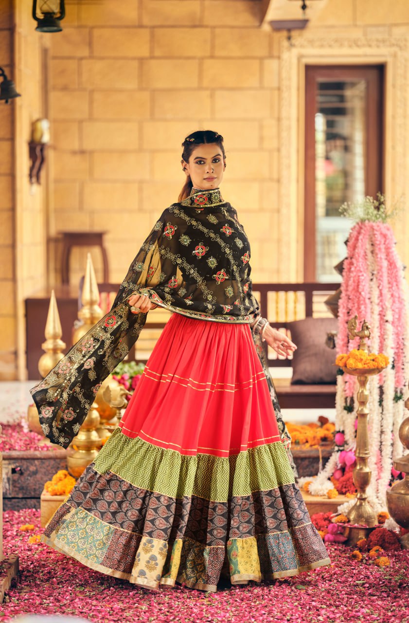 Navratri Special Mutli Color Pure Cotton Ready To Wear Lehenga Set