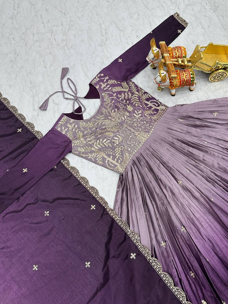 Party Wear Purple Color Pure Padding Chinon With Sequence Embroidery Work Gown