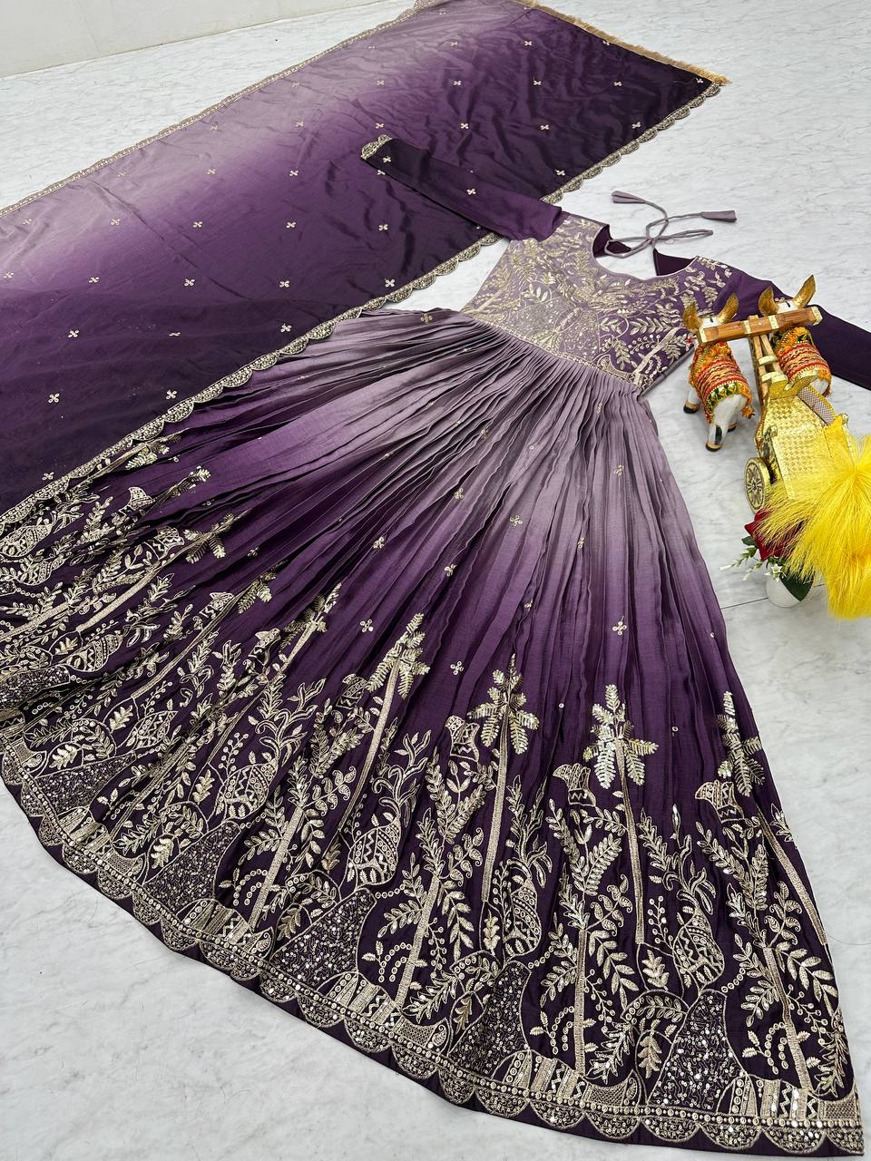 Party Wear Purple Color Pure Padding Chinon With Sequence Embroidery Work Gown