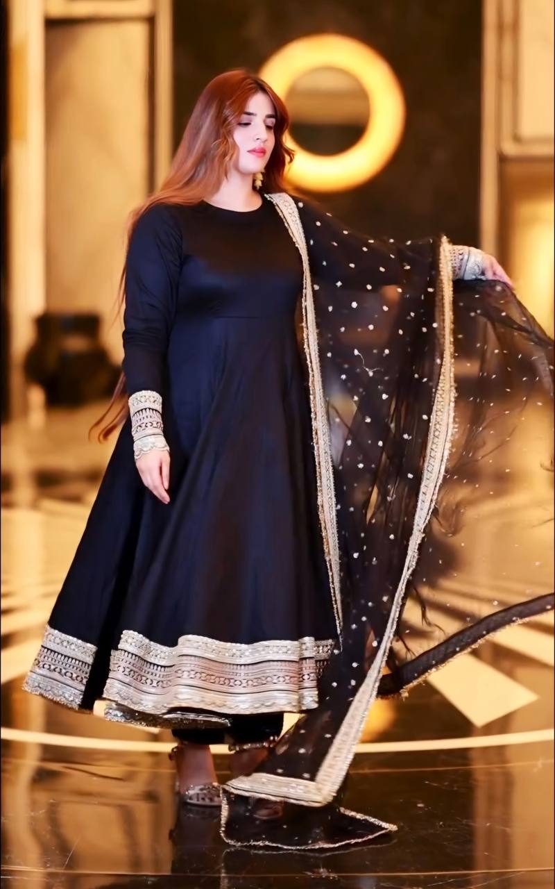 Elegant Black Color Rayon Cotton With Heavy Sequins And Zari Embroidered Work Gown