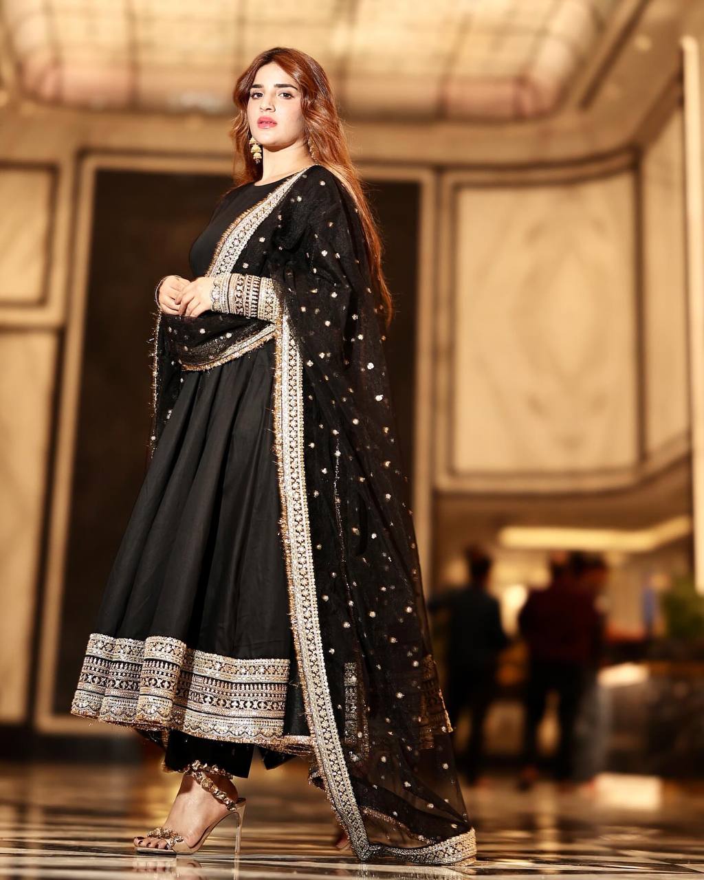 Elegant Black Color Rayon Cotton With Heavy Sequins And Zari Embroidered Work Gown