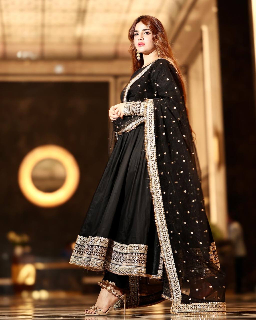 Elegant Black Color Rayon Cotton With Heavy Sequins And Zari Embroidered Work Gown