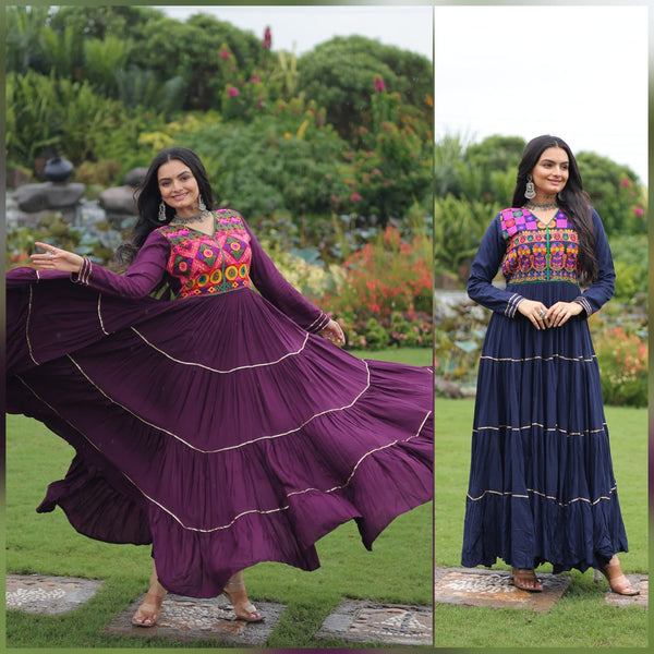 Navratri Specail Wear Kutchi Gamthi Embroidered And Mirror Hand Work Gown