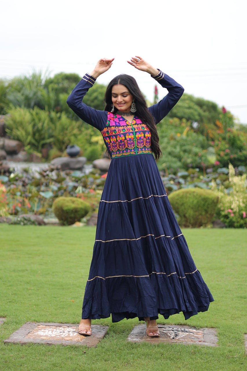 Navratri Specail Wear Kutchi Gamthi Embroidered And Mirror Hand Work Gown