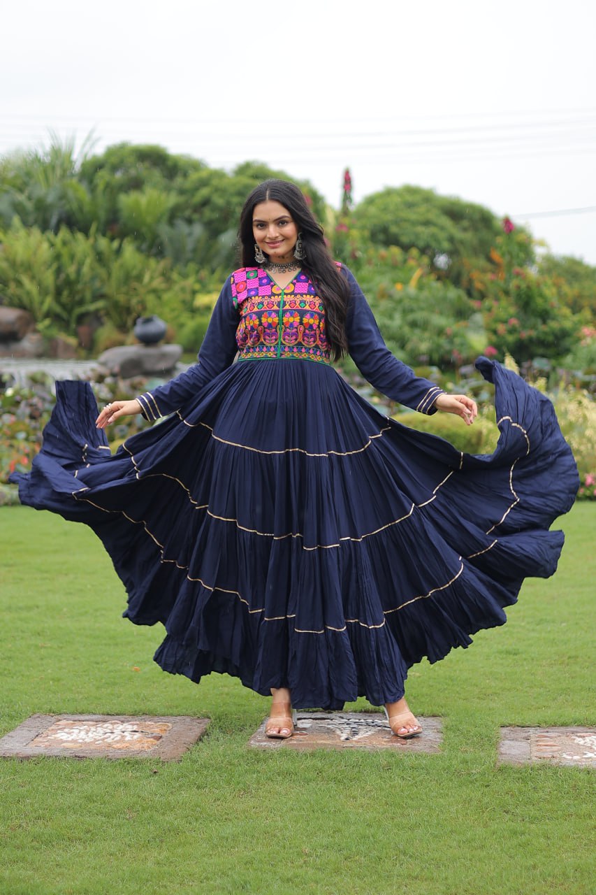 Navratri Specail Wear Kutchi Gamthi Embroidered And Mirror Hand Work Gown