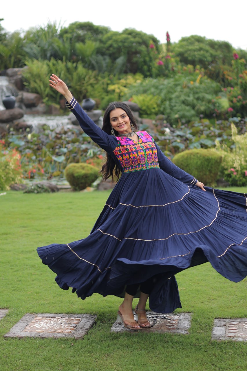 Navratri Specail Wear Kutchi Gamthi Embroidered And Mirror Hand Work Gown
