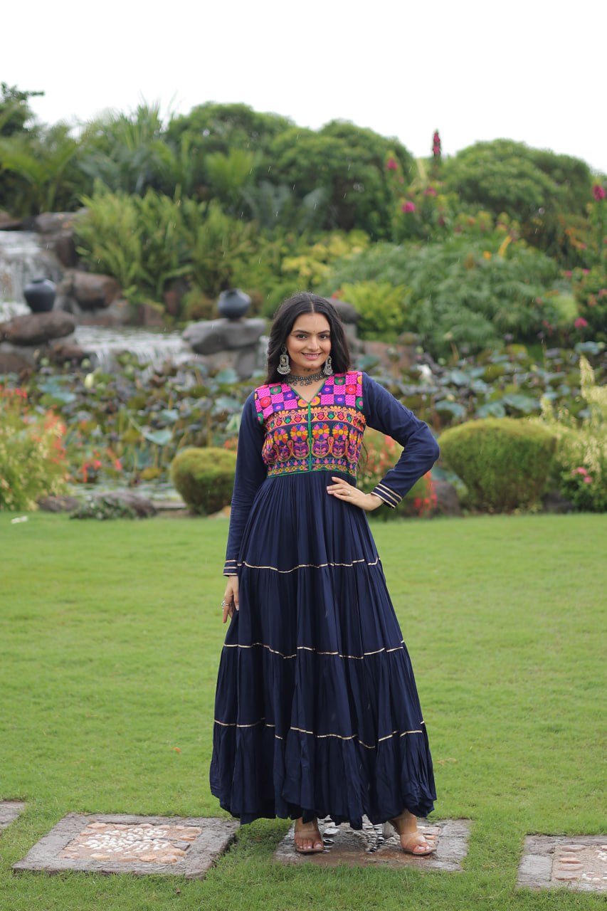 Navratri Specail Wear Kutchi Gamthi Embroidered And Mirror Hand Work Gown