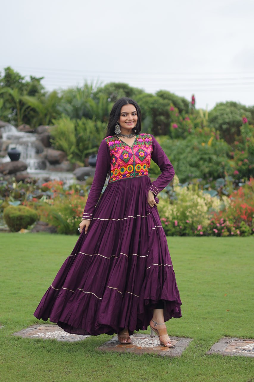 Navratri Specail Wear Kutchi Gamthi Embroidered And Mirror Hand Work Gown