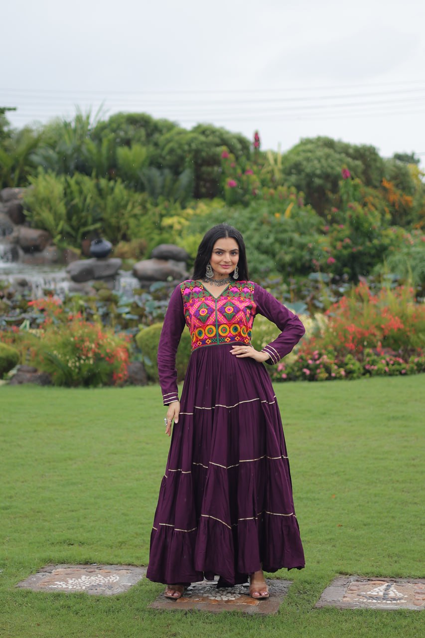 Navratri Specail Wear Kutchi Gamthi Embroidered And Mirror Hand Work Gown