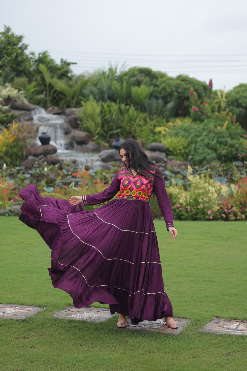 Navratri Specail Wear Kutchi Gamthi Embroidered And Mirror Hand Work Gown