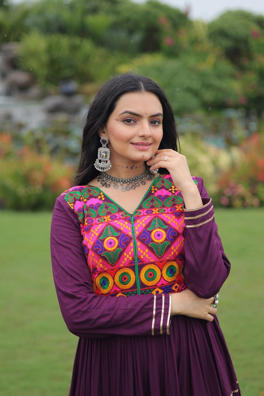 Navratri Specail Wear Kutchi Gamthi Embroidered And Mirror Hand Work Gown