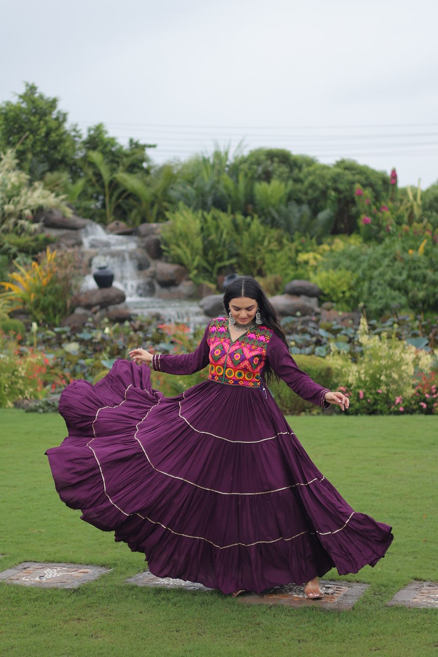 Navratri Specail Wear Kutchi Gamthi Embroidered And Mirror Hand Work Gown