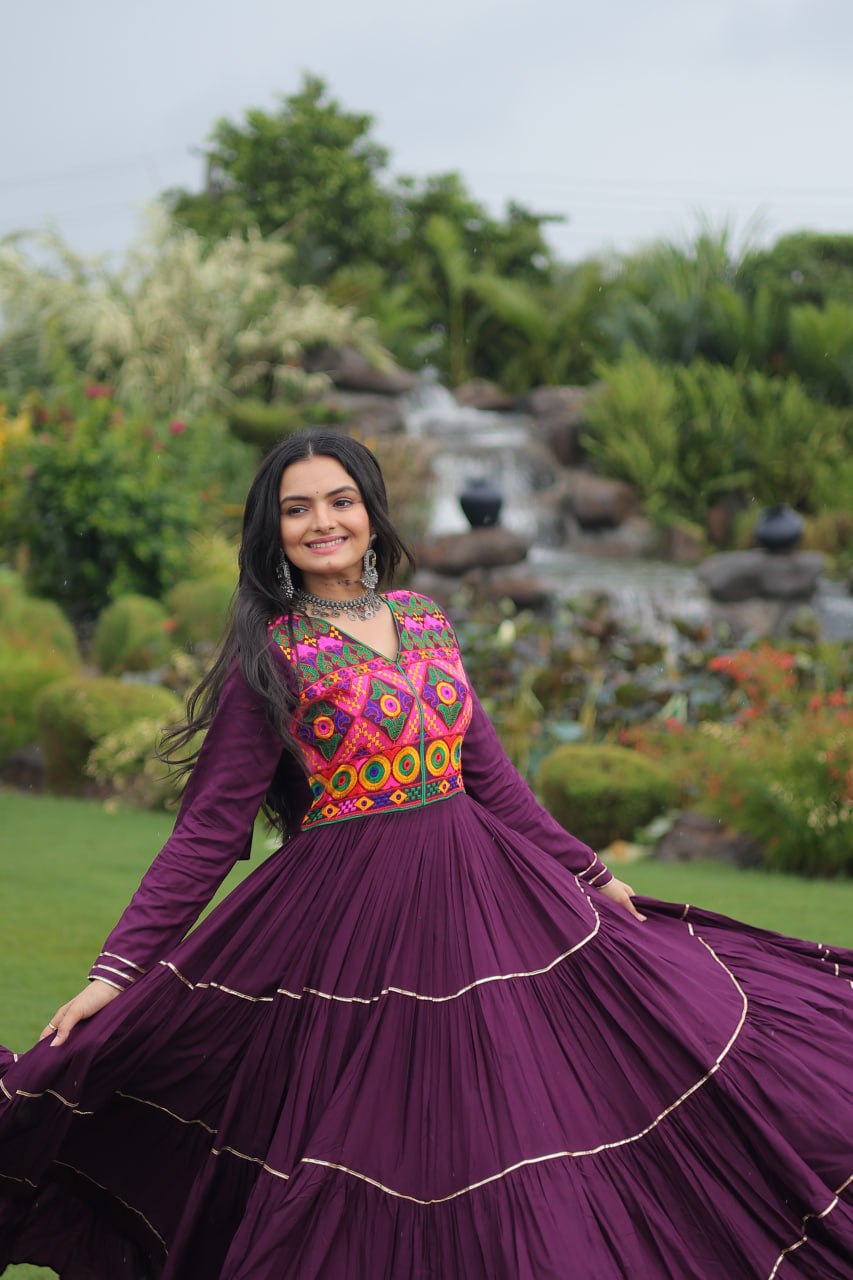 Navratri Specail Wear Kutchi Gamthi Embroidered And Mirror Hand Work Gown