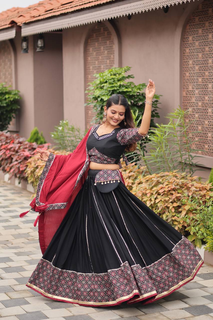 Navratri Special Black Color Gamathi Work Ready To Wear Lehenga Choli