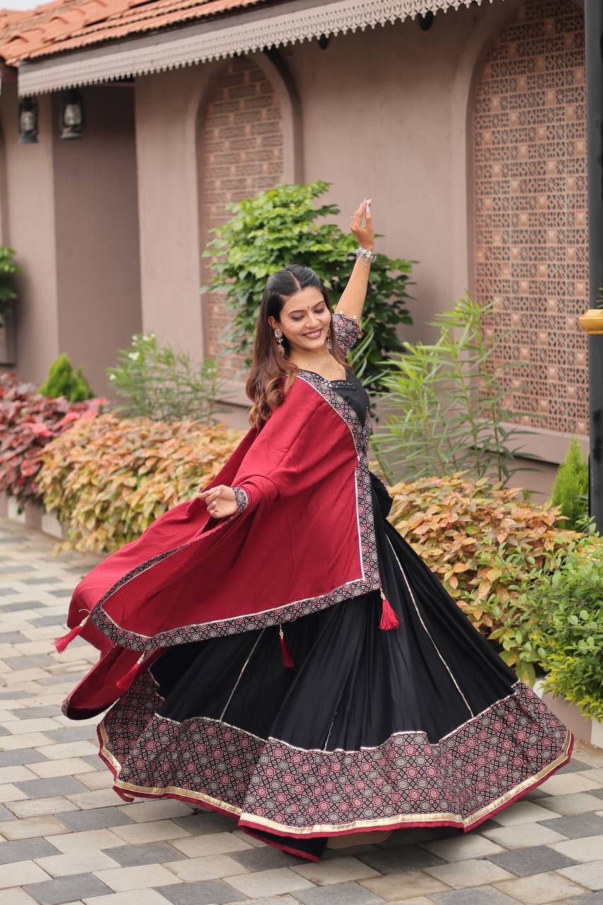Navratri Special Black Color Gamathi Work Ready To Wear Lehenga Choli