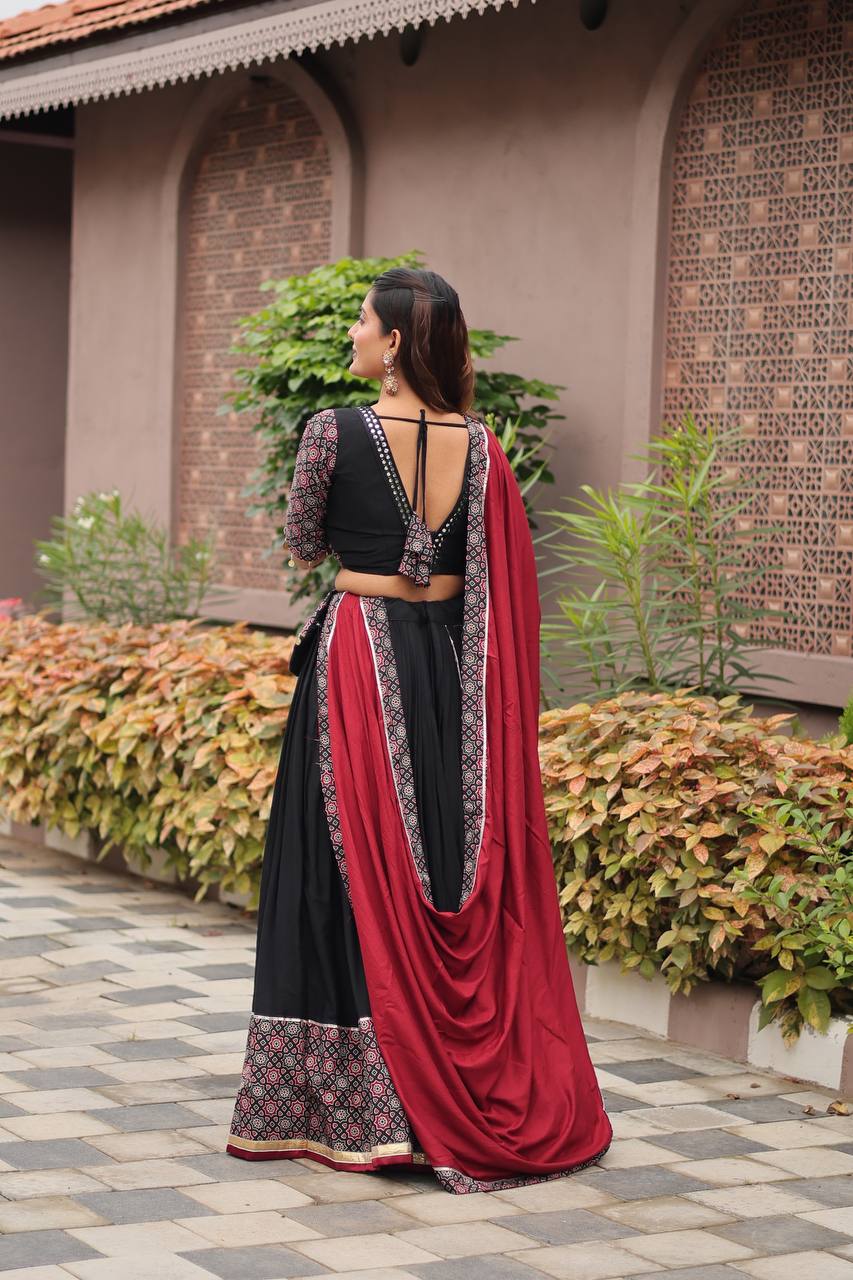 Navratri Special Black Color Gamathi Work Ready To Wear Lehenga Choli