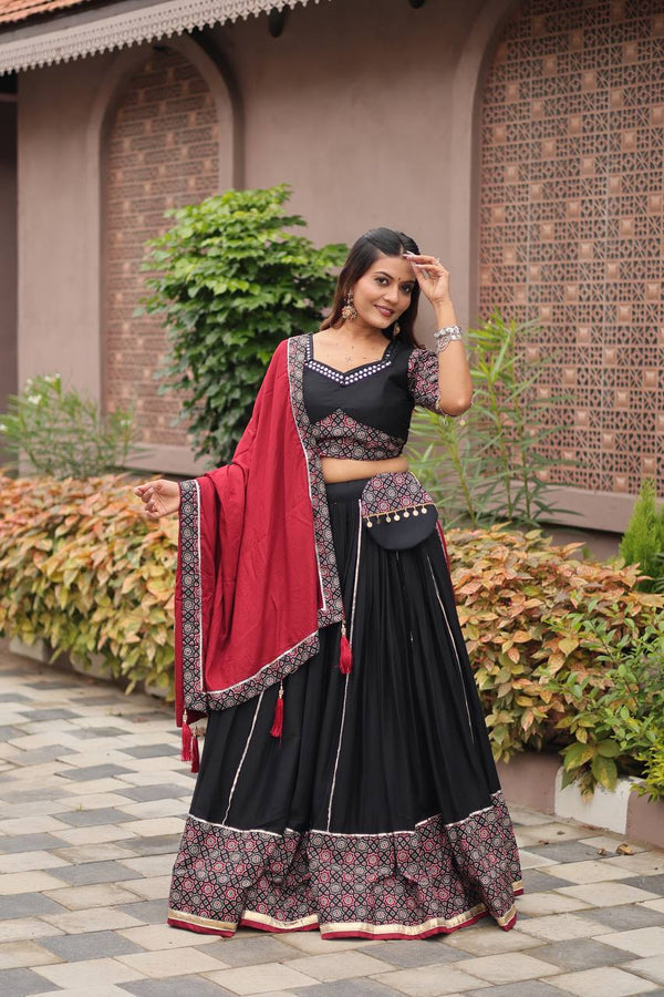 Navratri Special Black Color Gamathi Work Ready To Wear Lehenga Choli