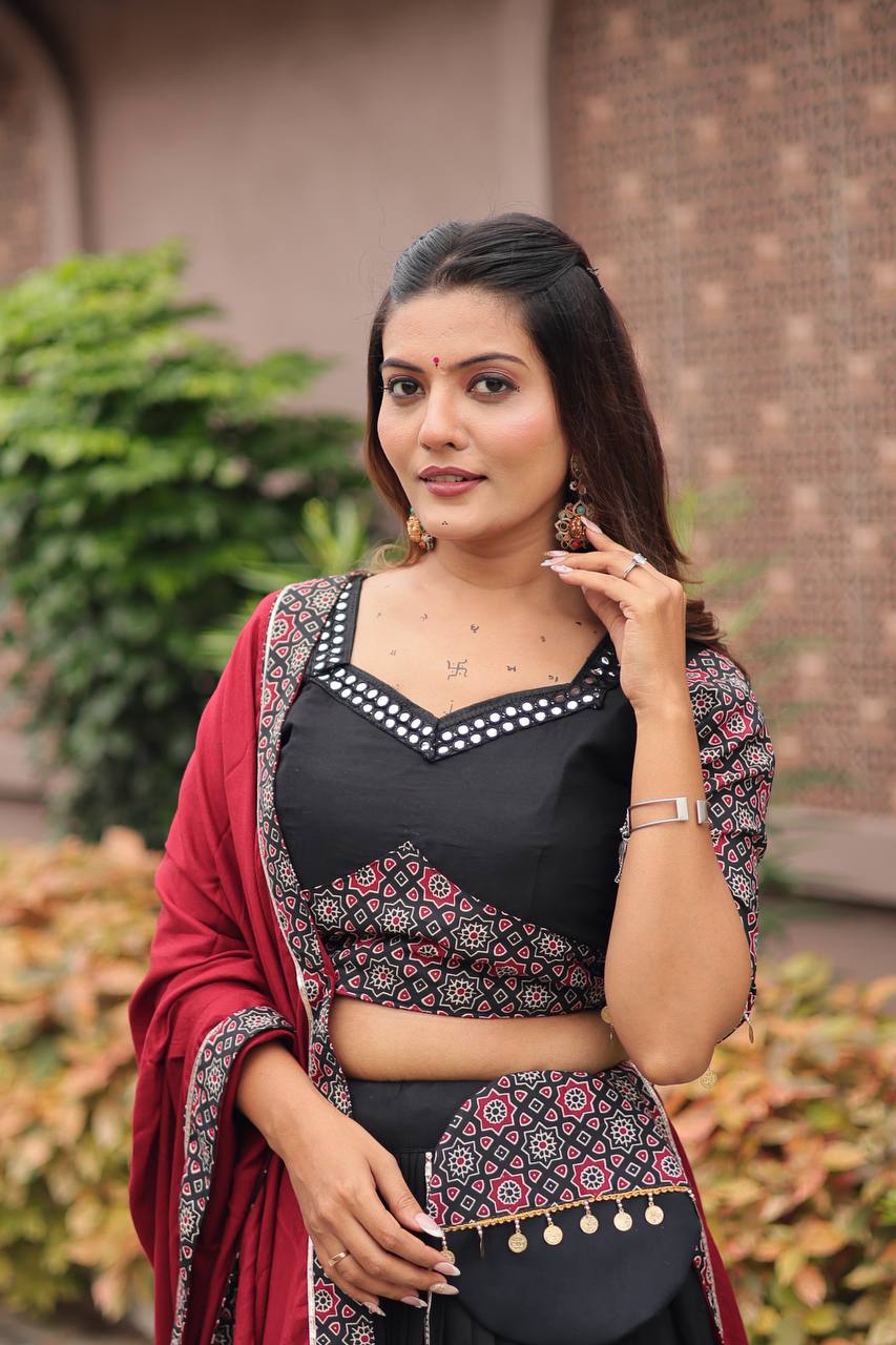 Navratri Special Black Color Gamathi Work Ready To Wear Lehenga Choli