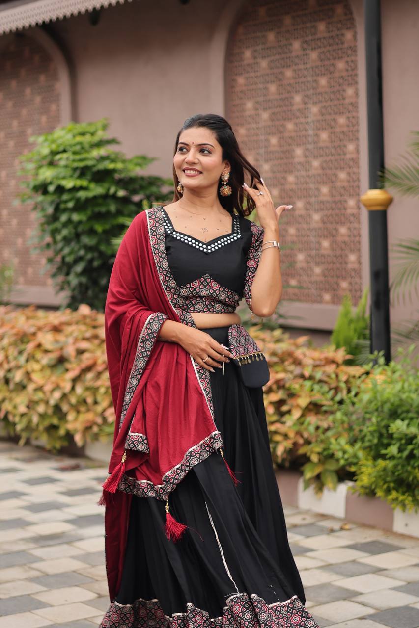 Navratri Special Black Color Gamathi Work Ready To Wear Lehenga Choli