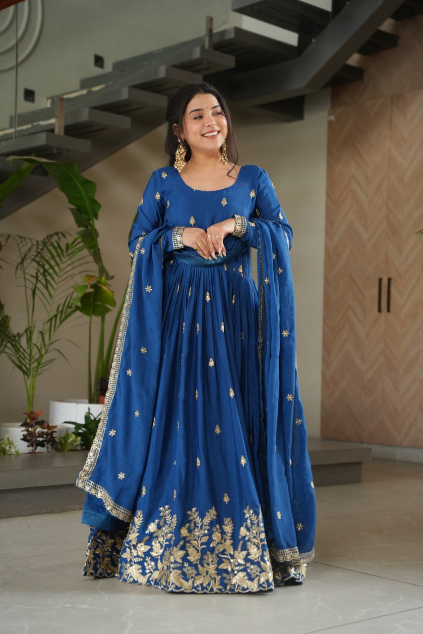 Blue Color Embroidered Designer Anarkali Gown