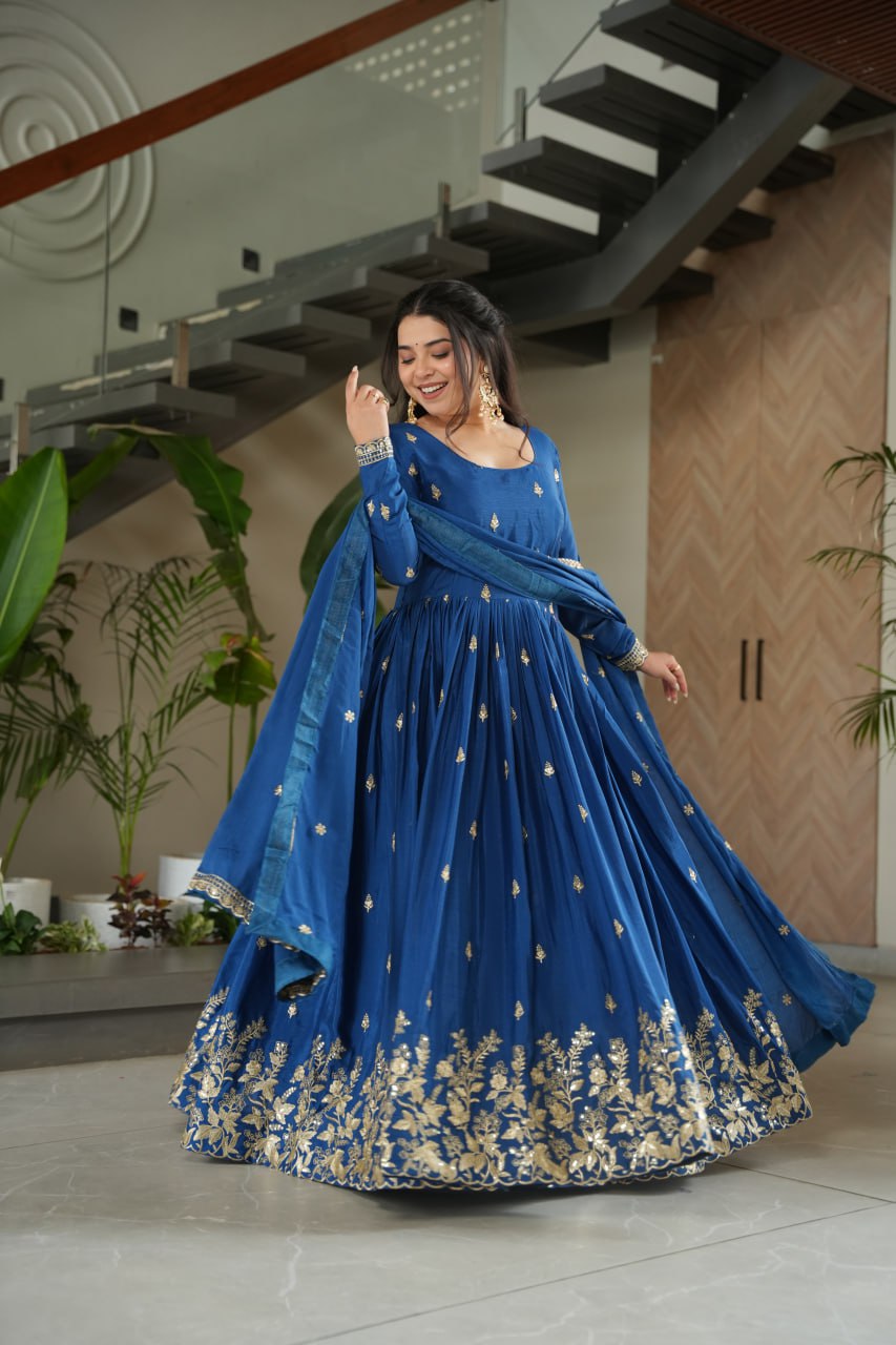 Blue Color Embroidered Designer Anarkali Gown