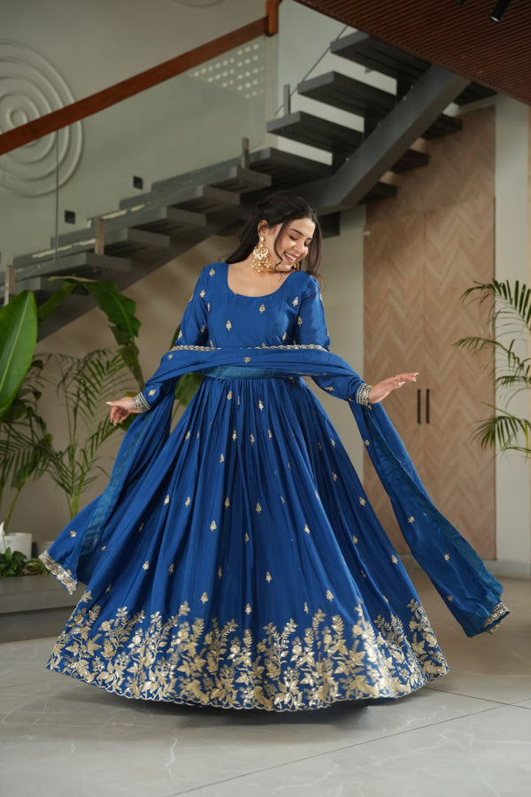 Blue Color Embroidered Designer Anarkali Gown