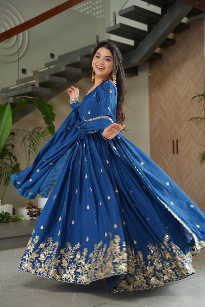 Blue Color Embroidered Designer Anarkali Gown