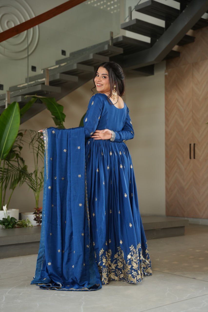 Blue Color Embroidered Designer Anarkali Gown