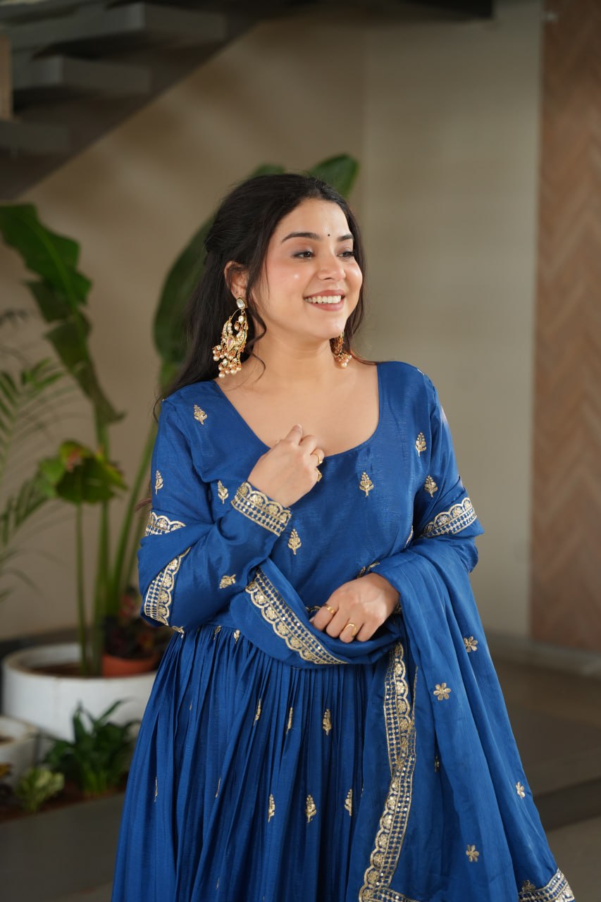 Blue Color Embroidered Designer Anarkali Gown