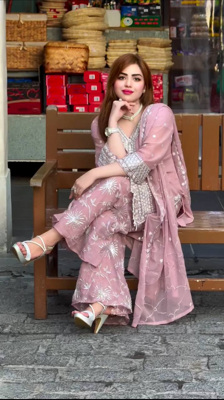 Alluring Pink Color Embroidered Designer Palazzo Suit