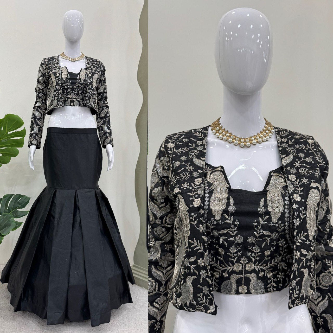 Classic Black Color Tapeta Silk And Thread With Sequence Work Lehenga Choli With Koti