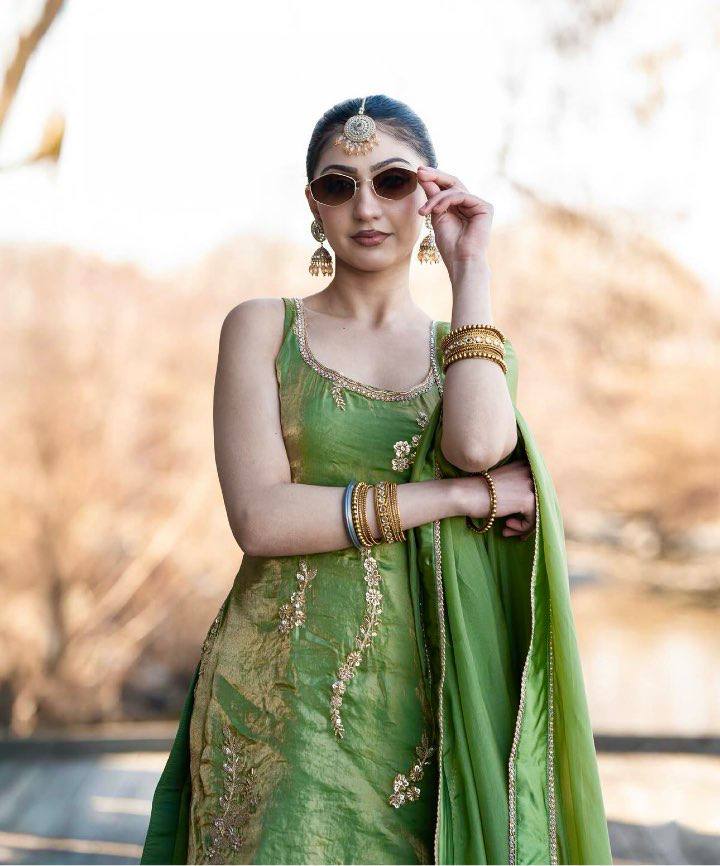 Designer Parrot Green Color Silk Embroidery Work Farshi Set