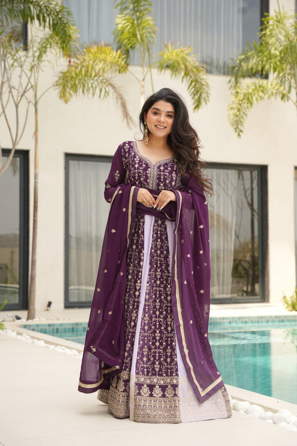Neha's Wear Purple Color Zari And Sequins Embroidered Designer Gown