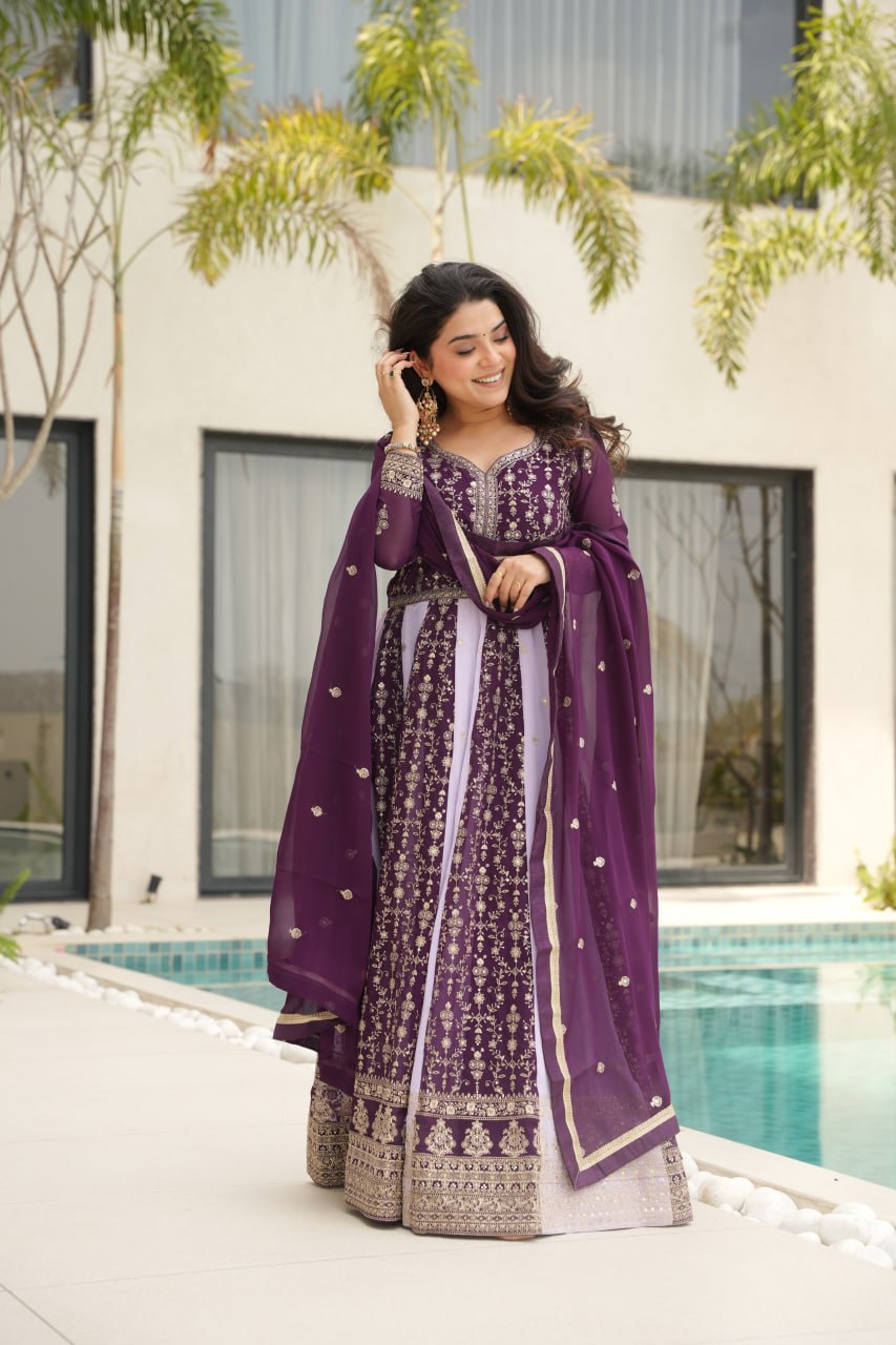 Neha's Wear Purple Color Zari And Sequins Embroidered Designer Gown