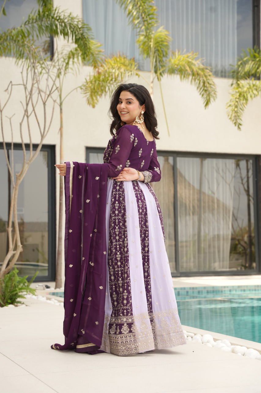 Neha's Wear Purple Color Zari And Sequins Embroidered Designer Gown