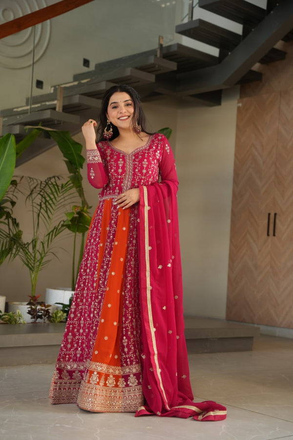 Neha's Wear Multi Color Zari And Sequins Embroidered Designer Gown