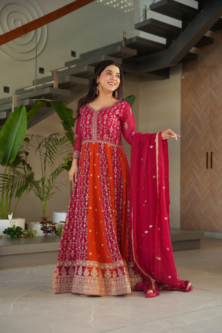 Neha's Wear Multi Color Zari And Sequins Embroidered Designer Gown