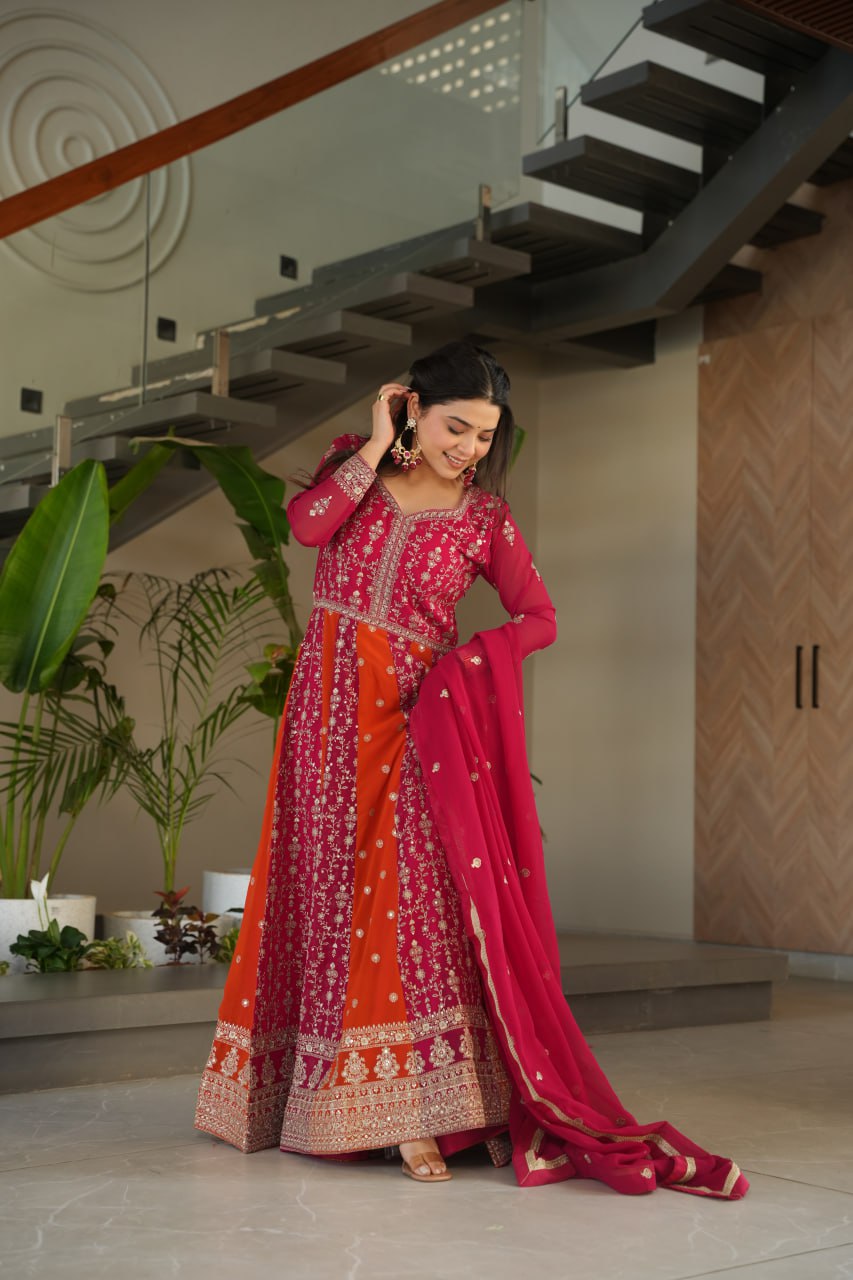 Neha's Wear Multi Color Zari And Sequins Embroidered Designer Gown