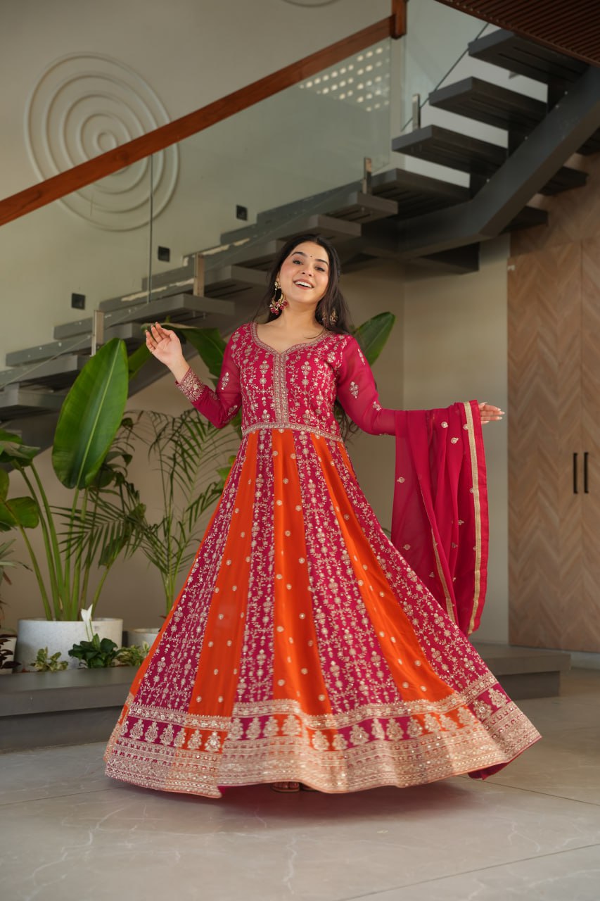 Neha's Wear Multi Color Zari And Sequins Embroidered Designer Gown