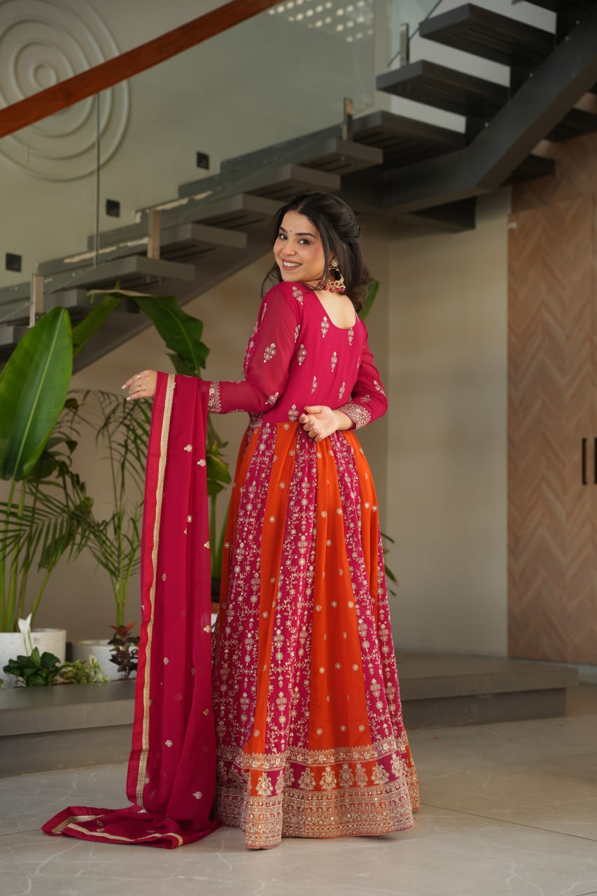 Neha's Wear Multi Color Zari And Sequins Embroidered Designer Gown