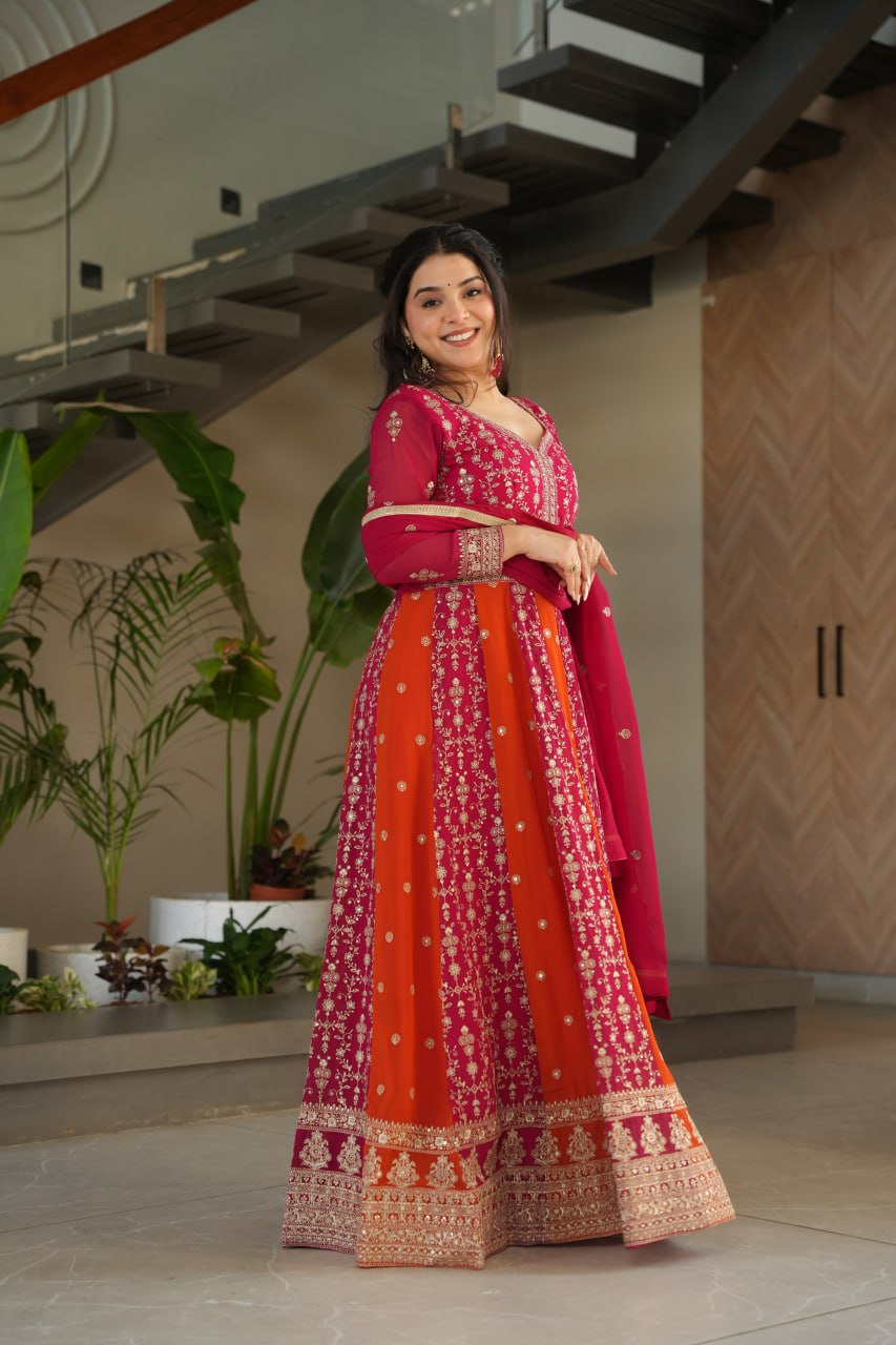 Neha's Wear Multi Color Zari And Sequins Embroidered Designer Gown