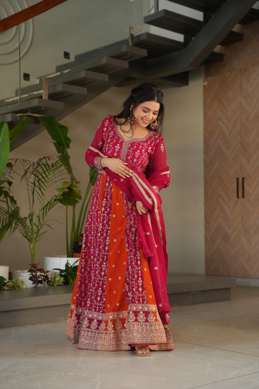 Neha's Wear Multi Color Zari And Sequins Embroidered Designer Gown