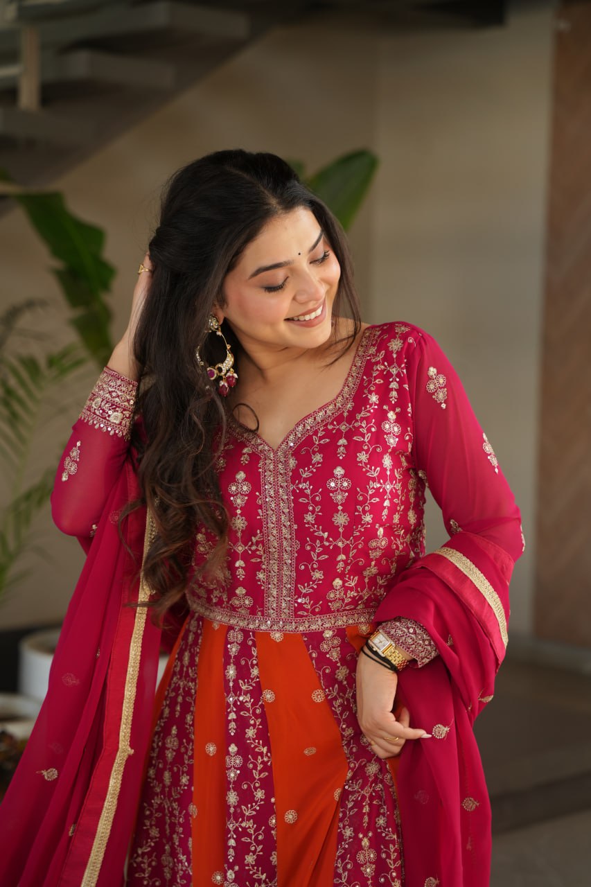 Neha's Wear Multi Color Zari And Sequins Embroidered Designer Gown