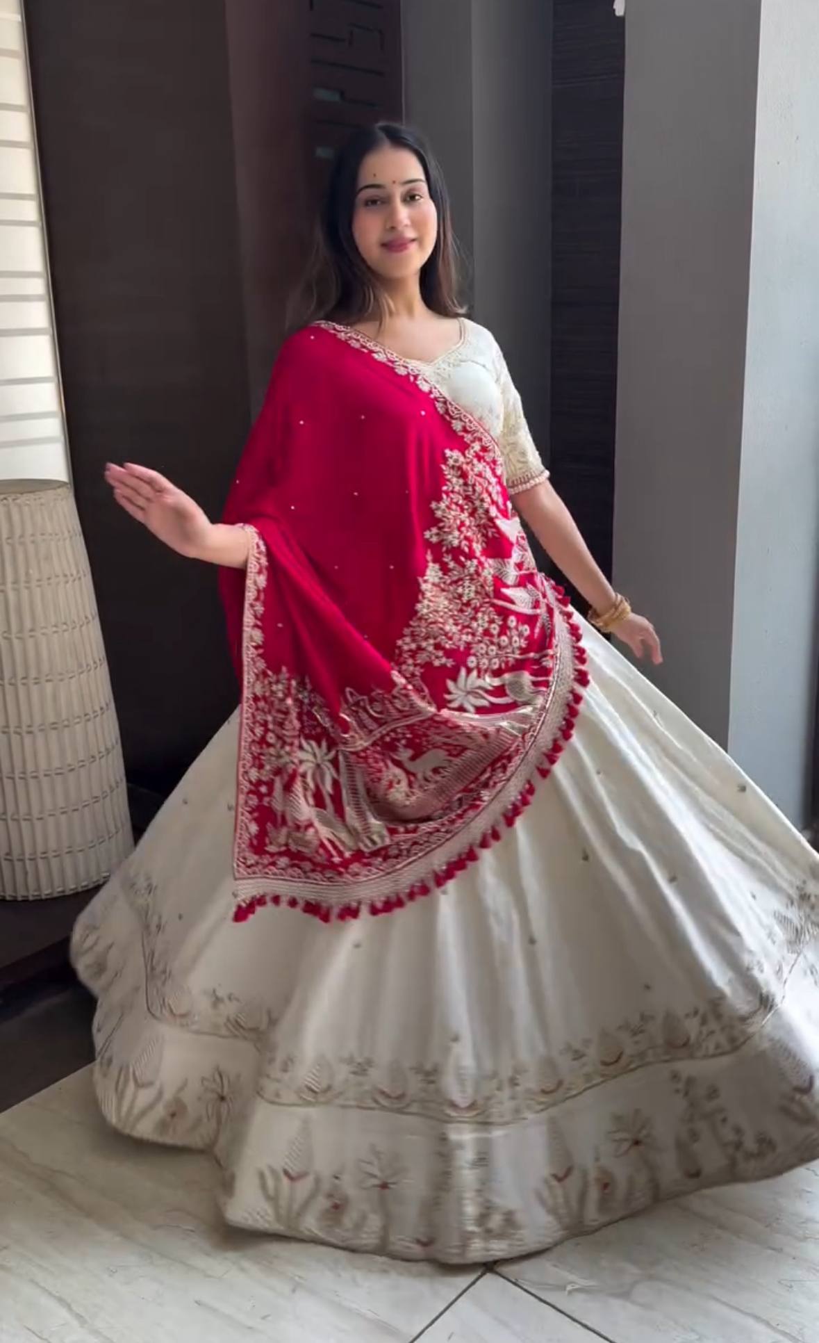 Wedding Wear Off White Color Vichitra Silk Lehenga Choli